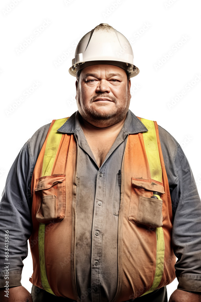 Portrait of construction worker Overweight man in engineer uniform on transparent background Portrait of construction worker Overweight man in engineer uniform on transparent background
