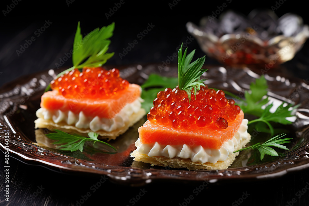 Canape with Red caviar Canape with Red caviar