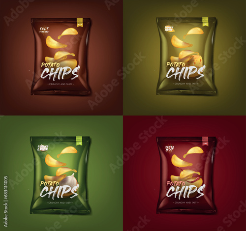 Advertising bag of potato chips set.