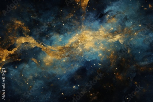 Blue and Gold Cosmic Nebula Formation