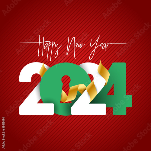 Happy new year 2024 with Creative typography amp Golden ribbon wrap around the text
