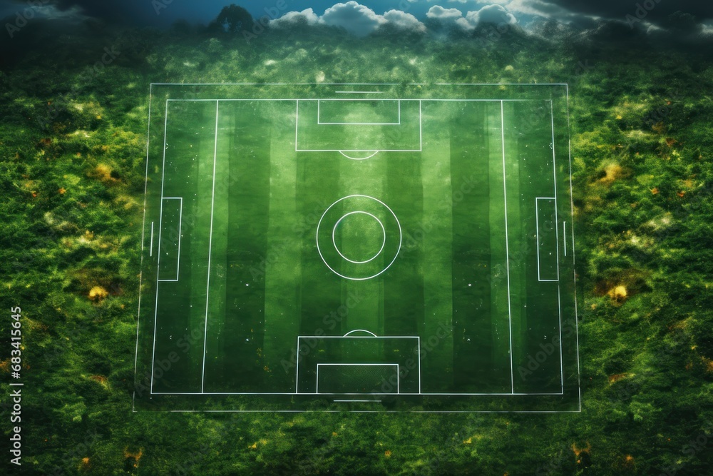 Soccer or football field with green grass and blue sky background. Soccer Concept. Football Concept. Sport Concept.