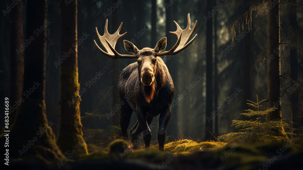 A moose in a forest