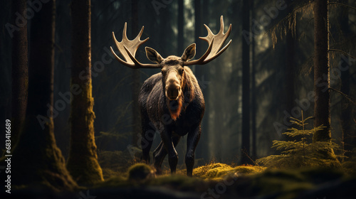 A moose in a forest photo