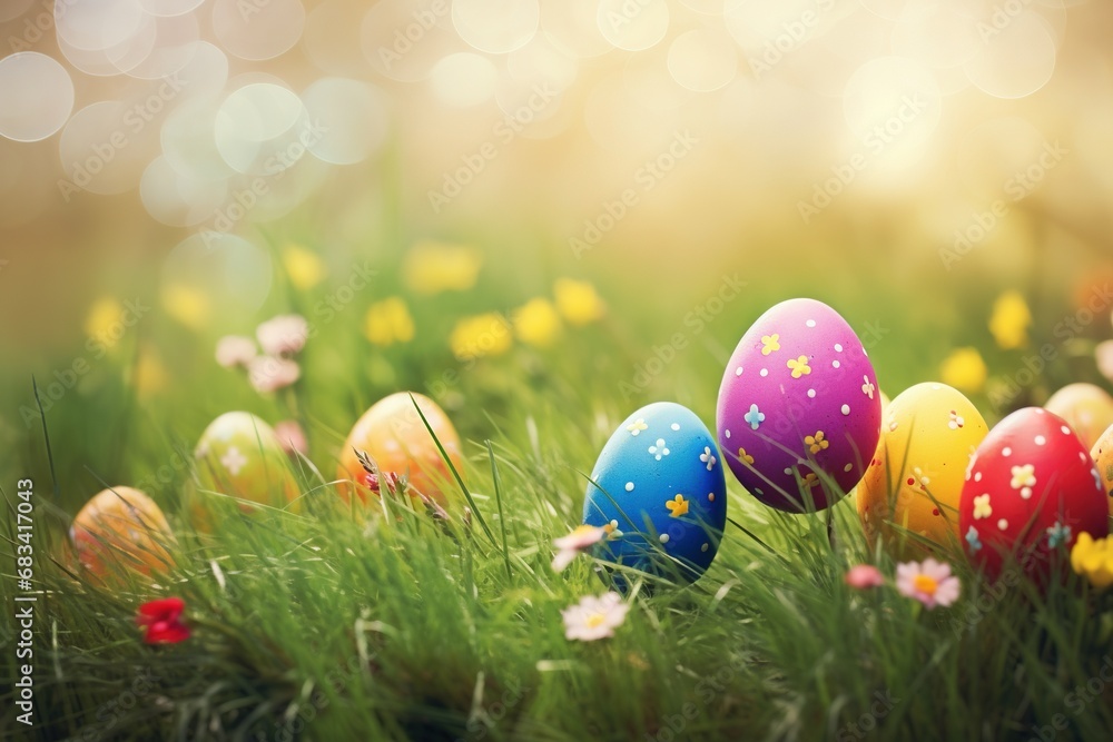 Easter eggs in the grass with flowers. Easter eggs in the grass with flowers.