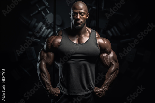 Strong handsome sportsman with muscular body at gym portrait. Generative AI