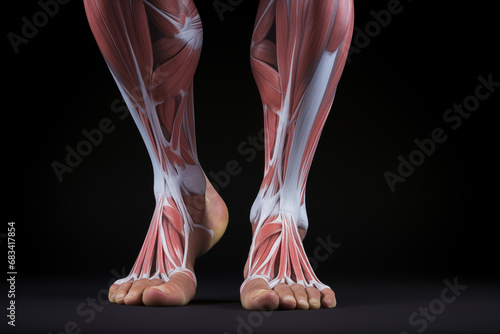 Human leg and feet muscle anatomy front view position. Generative AI