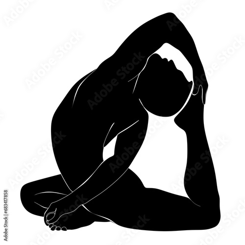 Icon of a silhouette of a man practicing a difficult yoga posture.