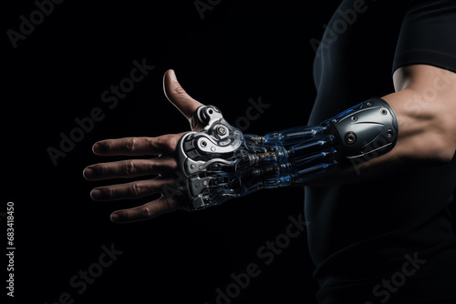 Bionic prosthetic arm for people with amputated limb. Generative AI