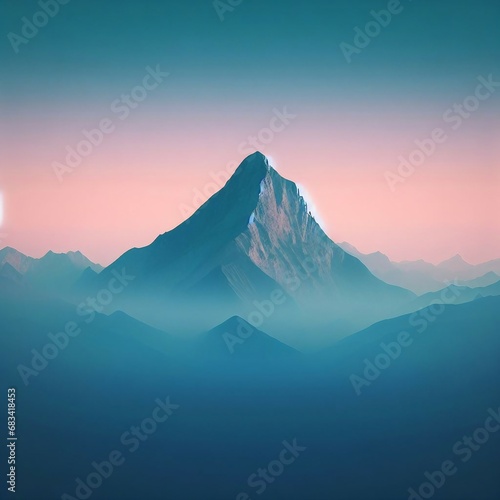 A stunning minimalist background of a single mountain unicake against a gradient sky, with a subtle texture adding depth.
