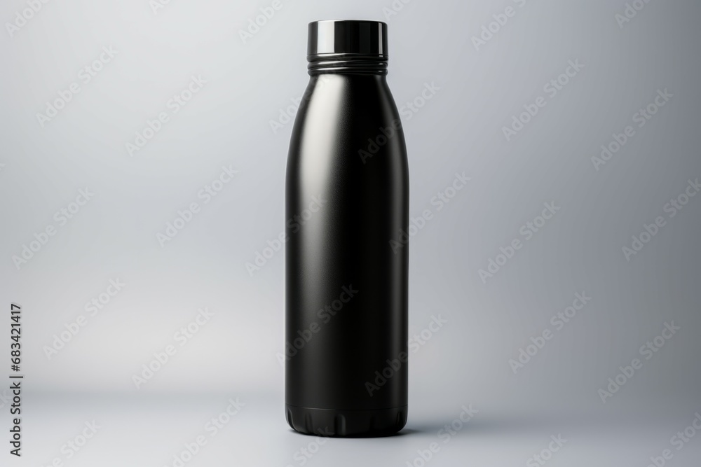 Blank black trendy closed travel flask. Empty traveler bottle & drink container template isolated on white background. Thermo mug for hot or cold beverage, water, tea & coffee. For mockup & branding. Blank black trendy closed travel flask. Empty traveler bottle & drink container template isolated on white background. Thermo mug for hot or cold beverage, water, tea & coffee. For mockup & branding.