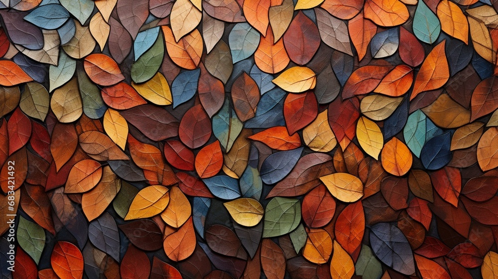 A mosaic of autumn leaves covering a forest floor, a celebration of colors and textures.