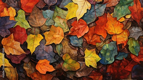 A mosaic of autumn leaves covering a forest floor, a celebration of colors and textures. © Balqees