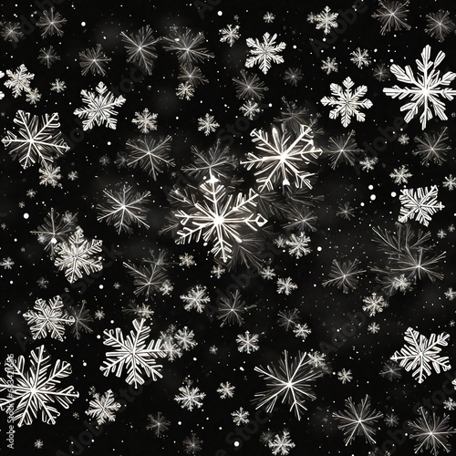winter white snowflakes on black background