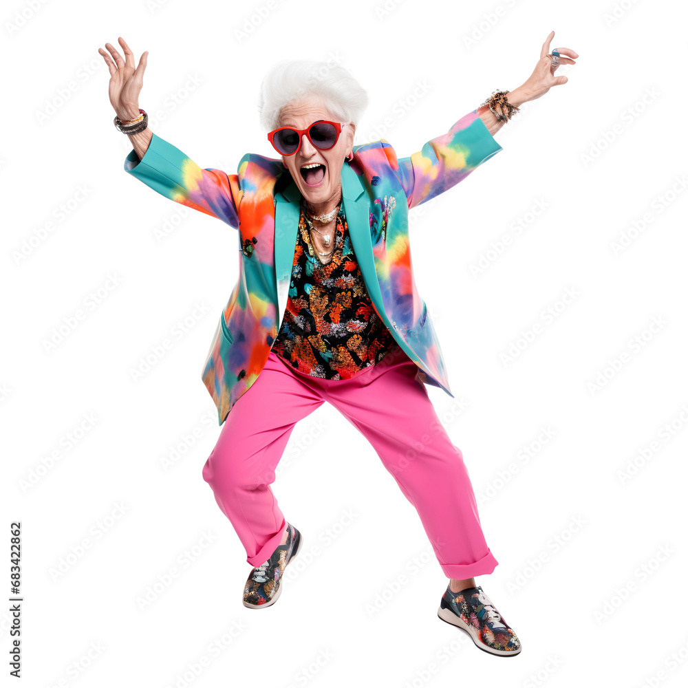 Healthy elderly people are having fun in celebration on transparent background PNG. Elderly activity concept.