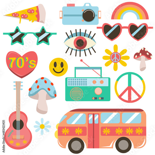 hippie retro seventies style stickers 
