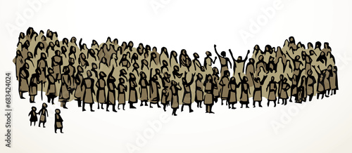 Vector drawing. Big crowd of people