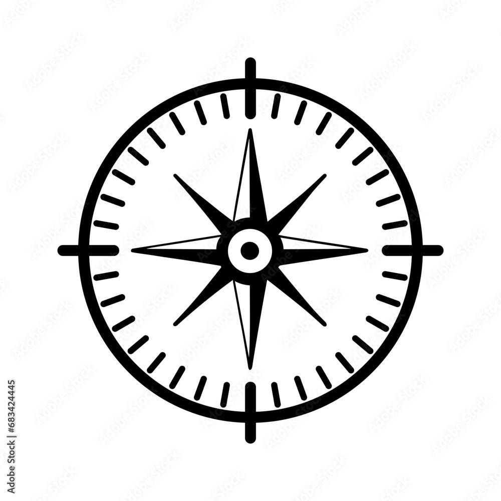 Compass icon. Black compass icon in flat design. Vector illustration. Compass icon. Black compass icon in flat design. Vector illustration.