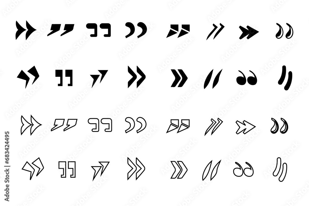 Quote mark vector set. Quotemarks outline, speech marks, inverted commas or talking marks collection. Talk bubble speech icon. Black quotes icon image and object. Quote mark vector set. Quotemarks outline, speech marks, inverted commas or talking marks collection. Talk bubble speech icon. Black quotes icon image and object.