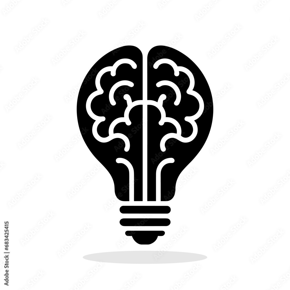 Brain in light bulb silhouette with rays. Symbol of creativity and creative idea. Brain in light bulb silhouette with rays. Symbol of creativity and creative idea.