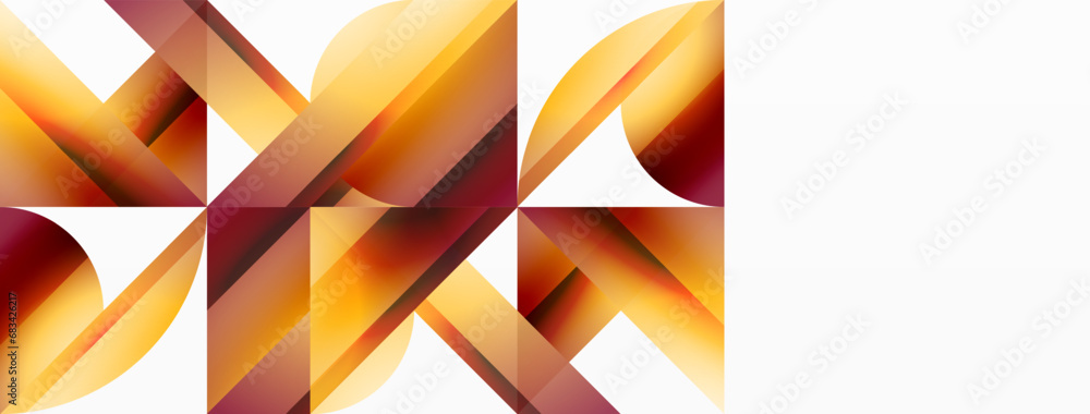 Vibrant color triangles and circles on white background intertwine to create captivating and harmoniously balanced composition for digital designs, presentations, website banners, social media posts Vibrant color triangles and circles on white background intertwine to create captivating and harmoniously balanced composition for digital designs, presentations, website banners, social media posts