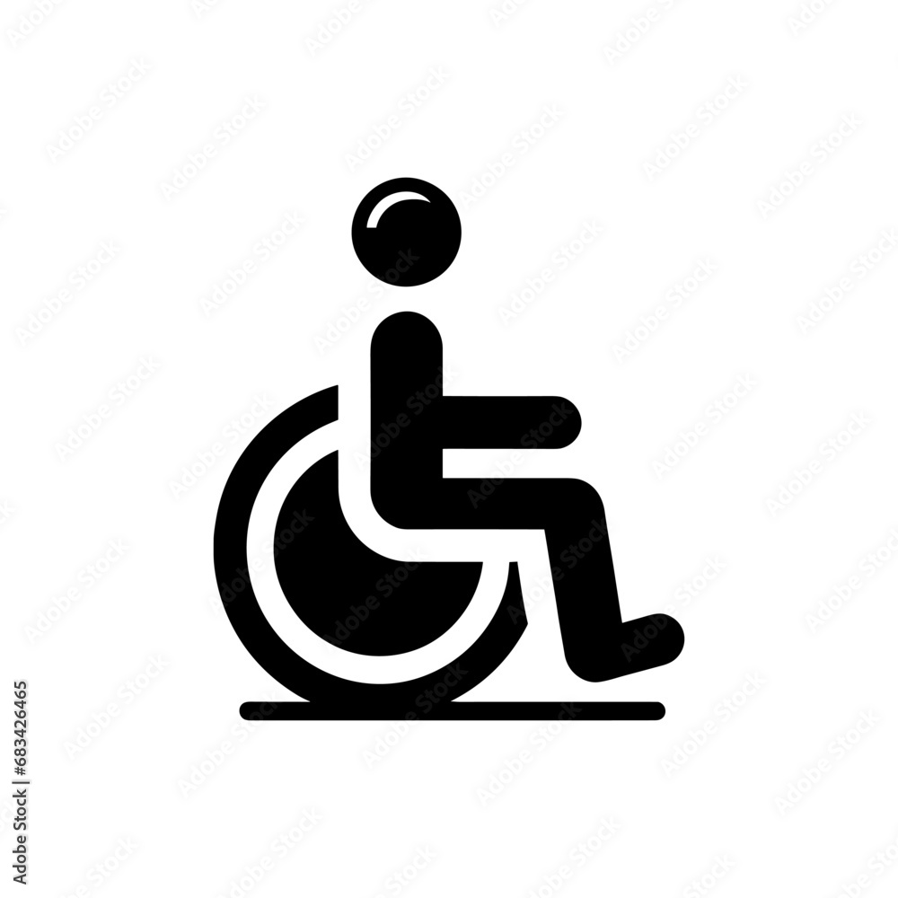 Icon of disabled person in wheelchair. Pictogram of an individual using a wheelchair featuring. Vector illustration Icon of disabled person in wheelchair. Pictogram of an individual using a wheelchair featuring. Vector illustration