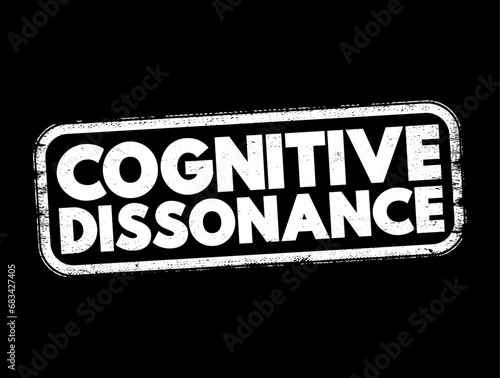 Cognitive Dissonance is the perception of contradictory information, and the mental toll of it, text concept stamp