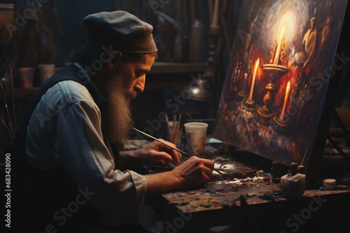 A man is seen painting a picture on a canvas. This versatile image can be used for various creative and artistic concepts.