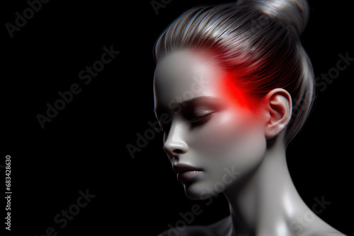 Wallpaper Mural head pain, woman with red spot on black background. ai generative Torontodigital.ca