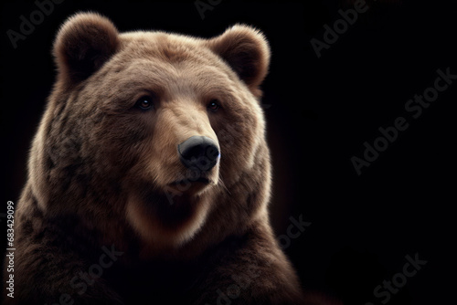 photorealistic studio portrait of a Brown Bear on black background. ai generative