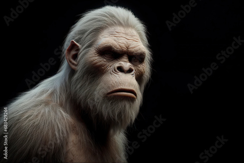photorealistic studio portrait of a mature male Bigfoot on black background. ai generative