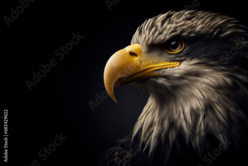 portrait of a eagle isolated on black background with copy space. ai generative