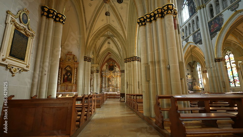 Fribourg, Switzerland Circa March 2022 - Interior of Traditional Catholic Cathedral - Saint Nicholas Worship Architecture