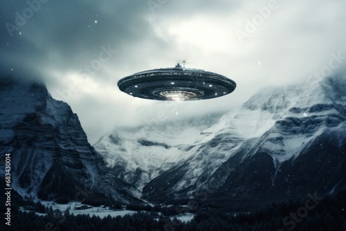 an alien ship in snowing mountains photograph, photography, professional quality --ar 3:2 --v 5.2 Job ID: 26c21333-496e-43ca-bec5-1f9fb60a53f1