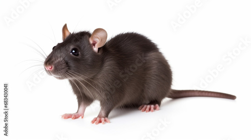 Black rat, Rattus rattus, in front of white background. generative ai