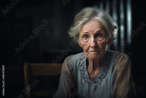 A lonely sad old woman sits alone at home. © robert
