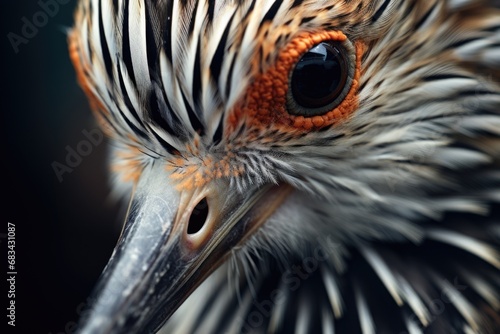 A detailed close-up image of a bird with striking orange eyes. This picture can be used for various purposes, including wildlife articles, birdwatching guides, or nature-themed designs