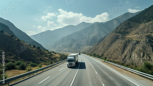 White blank truck on a highway in the desert