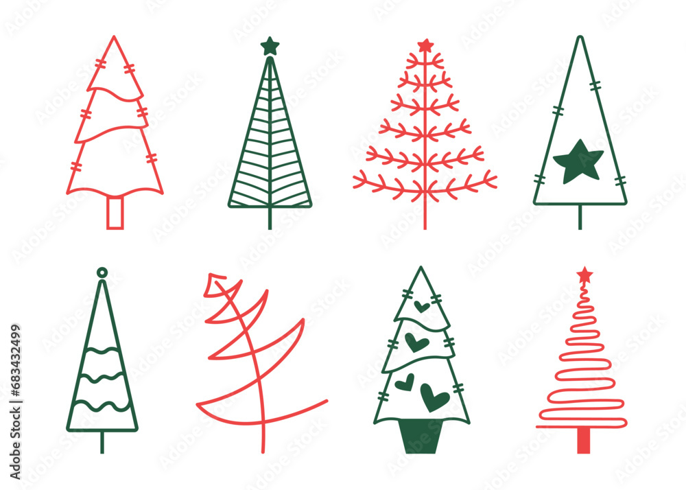 Set of hand drawn vector Christmas tree Set of hand drawn vector Christmas tree
