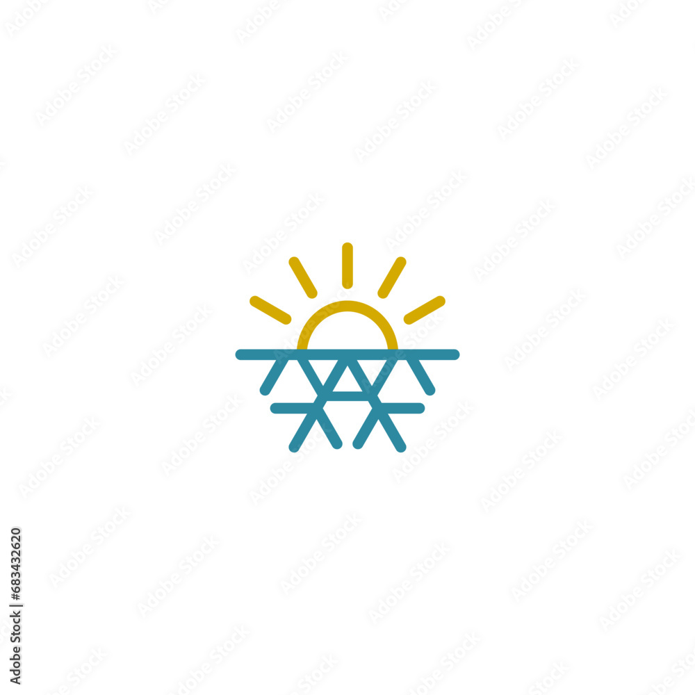 Hot and cold symbol. Snowflake and Sun all season concept logo isolated on white background Hot and cold symbol. Snowflake and Sun all season concept logo isolated on white background