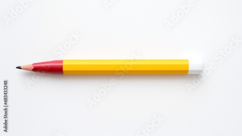 A retractable pen and a classic yellow pencil with a pink eraser, representing the basics of writing against a neat white surface.