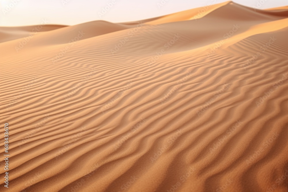 A picturesque desert with sand dunes in the foreground. Perfect for travel and nature-themed projects