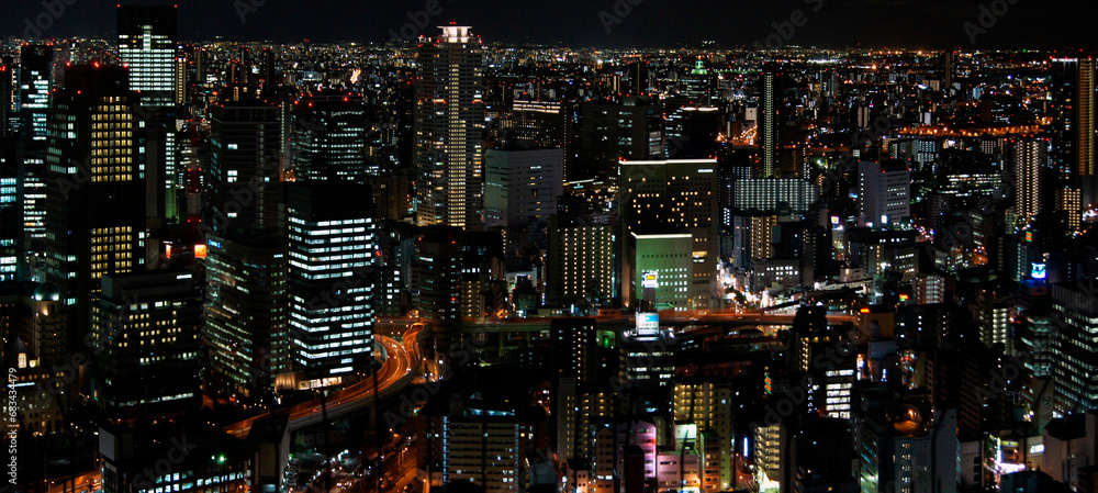 Night cityscape of Osaka, Honshu island, Japan Night cityscape of Osaka, Honshu island, Japan