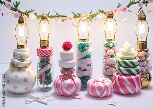 Sparkling bead necklaces, intricate jewellery boxes, and delicate ribbon bows adorn the perfectly wrapped presents, evoking a sense of festive magic and handmade charm. 