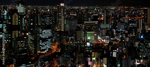 Night cityscape of Osaka, Honshu island, Japan