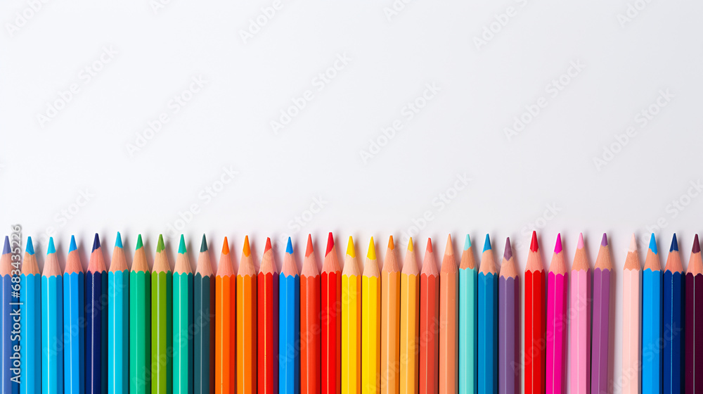 colored pencils on a white background with space for text colored pencils on a white background with space for text