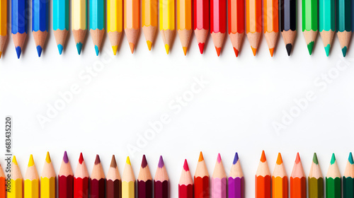 colored pencils on a white background with space for text