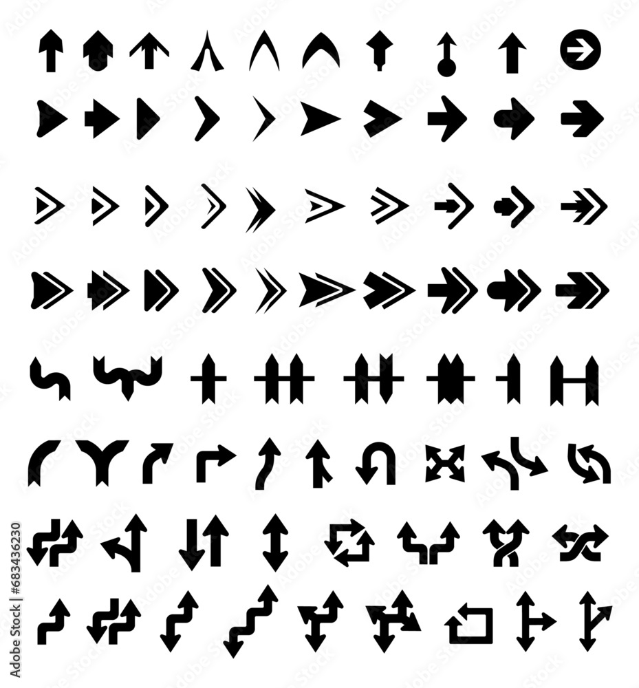 Arrows Black Icons Set. Arrows Vector Collection. Modern Simple Arrows Vector Illustration