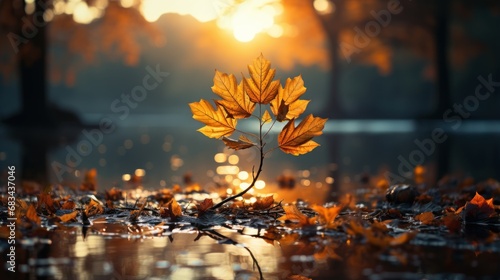 Autumn Leaves in Focus Rain Drop Blur Background