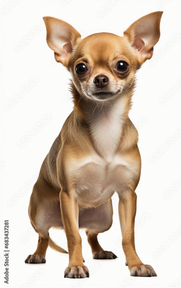 Chihuahua dog sitting at the camera in front isolated of white background